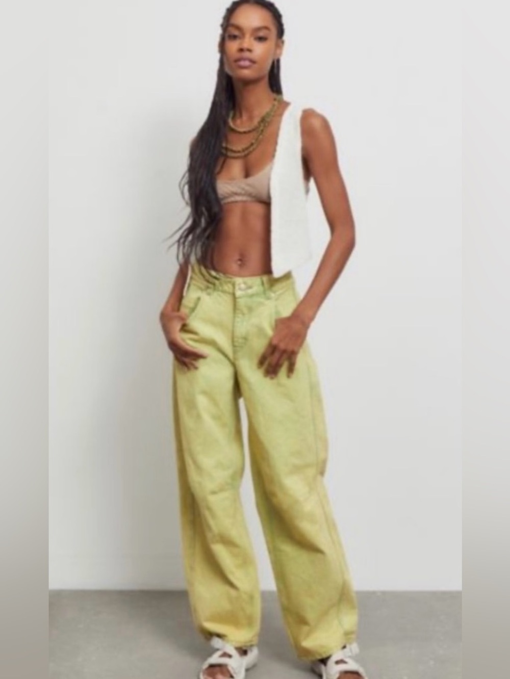 URBAN OUTFITTERS BDG Bright Lime Green Baggy Barrel Jeans Sz 26 nwot